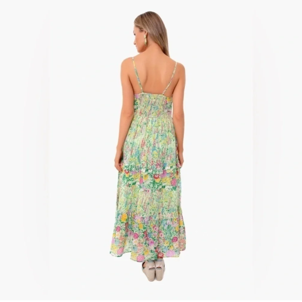 Banjanan Hazel Sleeveless Tiered Maxi Dress in Dawn Chorus Pistachio Green; XS - Picture 4 of 15